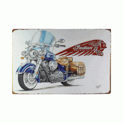 Placa Decorativa Metal Indian Motorcycle Blue